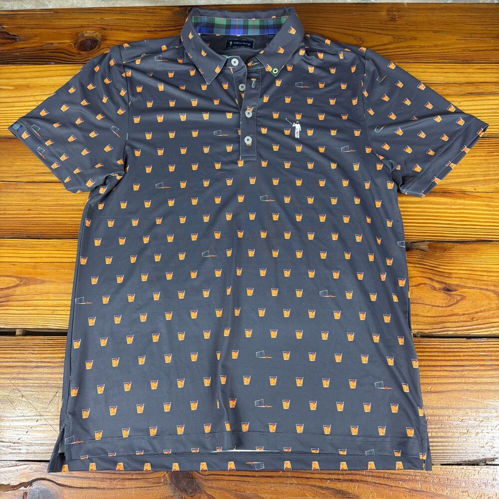 William Murray Polo Shirt Mens Medium Gray Cocktails Graphic Golf Athletic - Picture 5 of 9